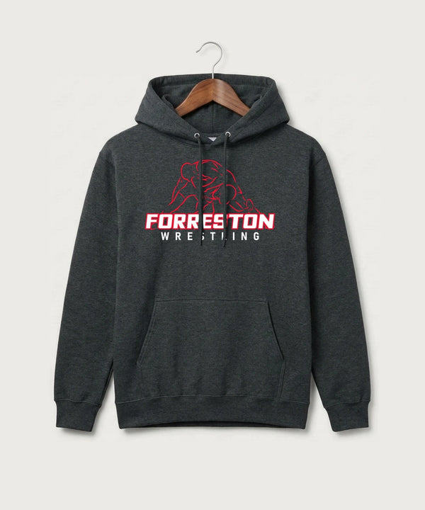 Forreston Wrestling - Black Heather Port & Co Core Fleece Pullover Hooded Sweatshirt. PC78H