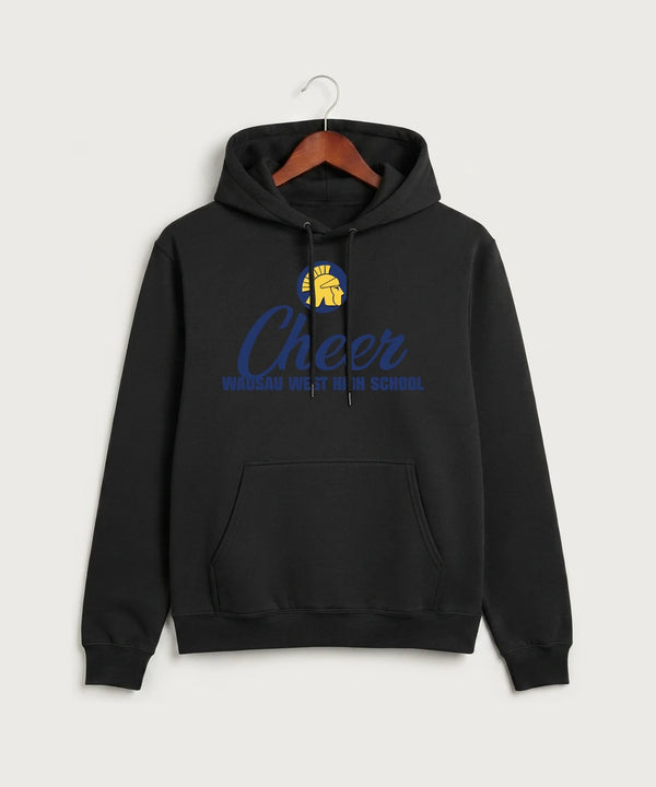 Wausau West High School Cheer - Jet Black Port & Co Core Fleece Pullover Hooded Sweatshirt. PC78H