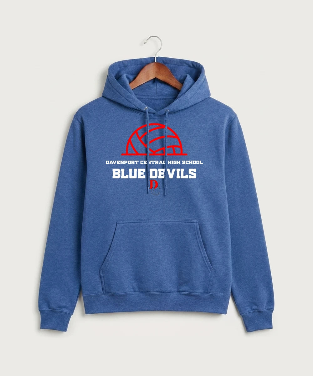 Davenport Central High School Volleyball (Girls) - Heather Royal Port & Co Core Fleece Pullover Hooded Sweatshirt. PC78H