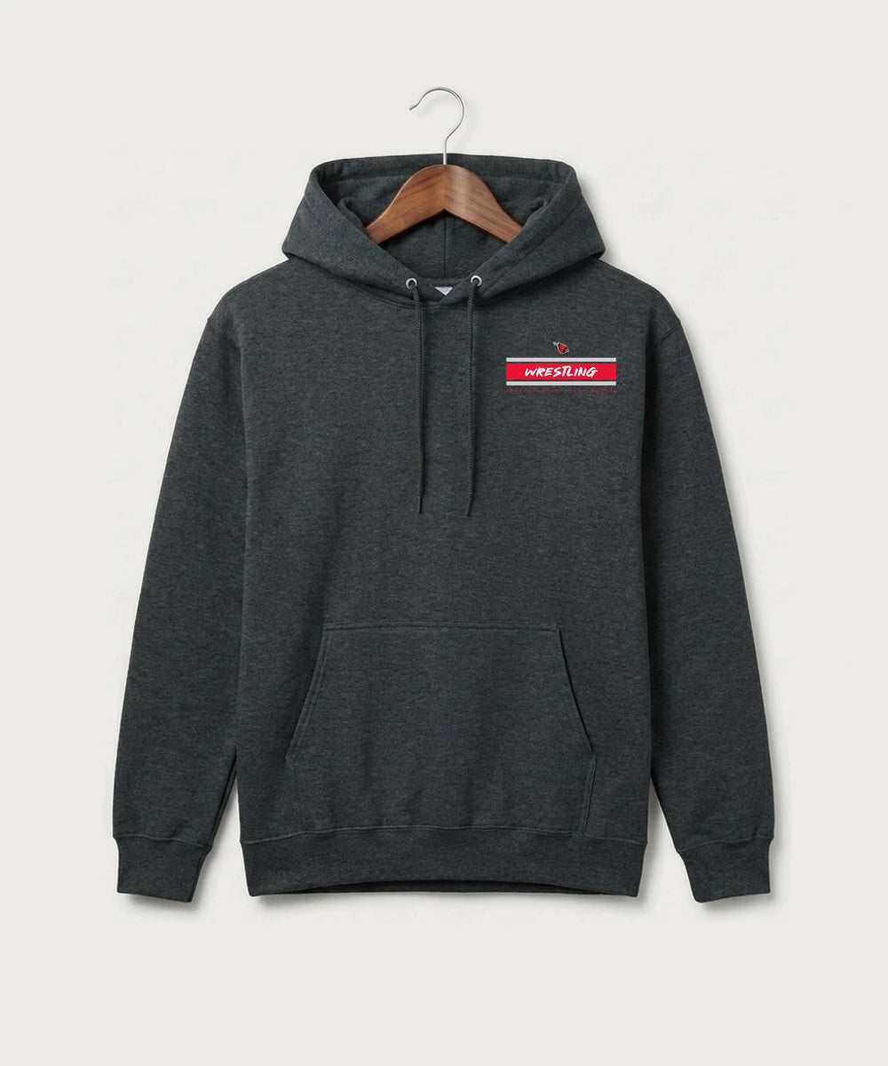 GF E2E Test 01 Wrestling - Black Heather Port & Co Core Fleece Pullover Hooded Sweatshirt. PC78H
