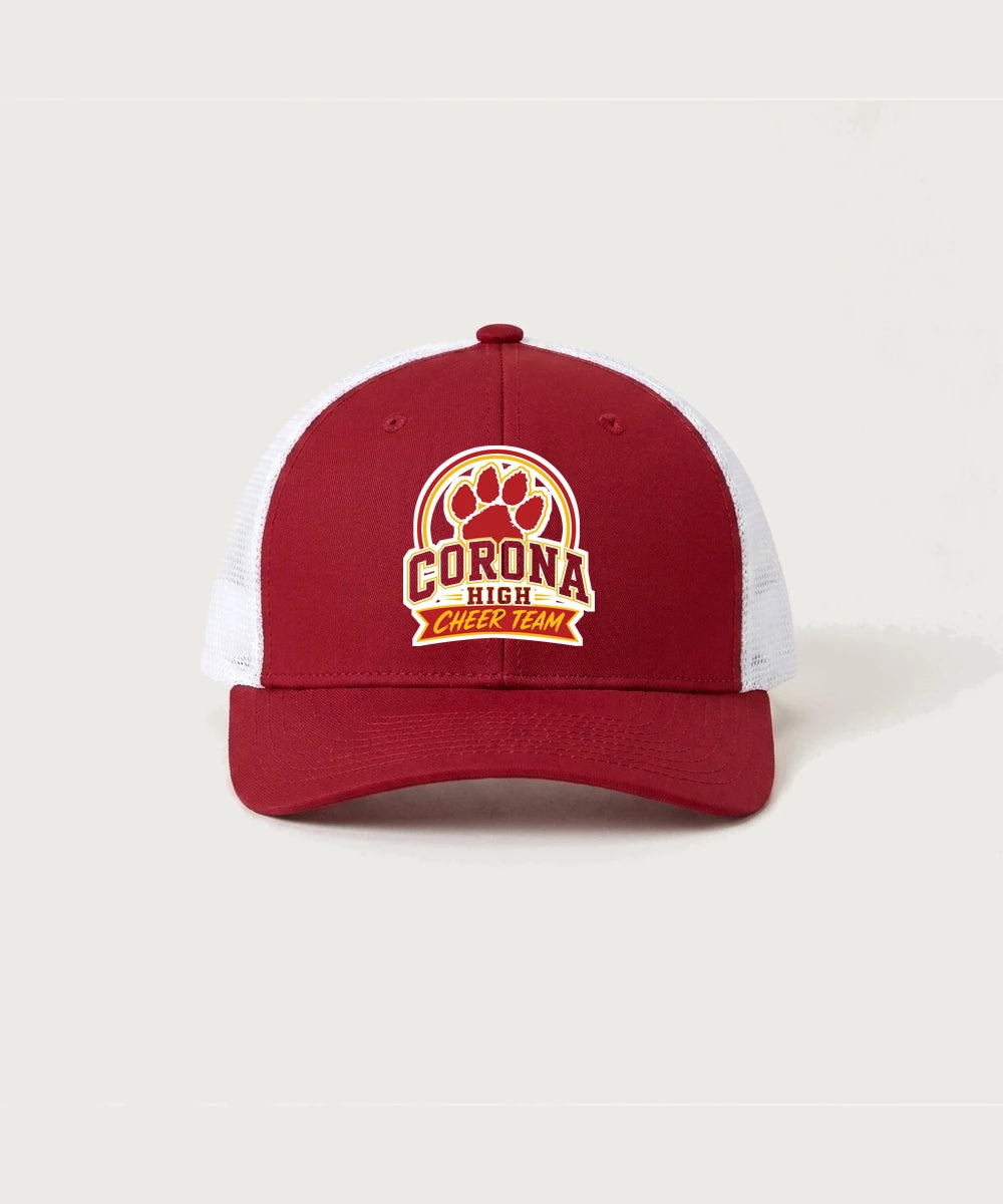 Corona Senior High School Cheer - Deep Red/ White Sport-Tek Club Trucker Cap STC46