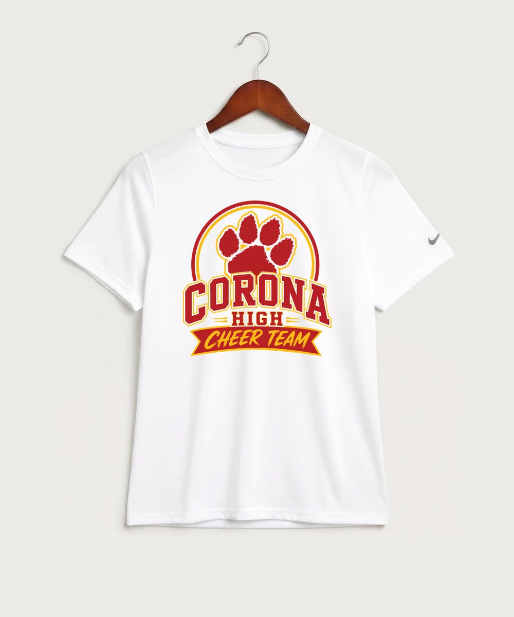 Corona Senior High School Cheer - White Nike Youth Swoosh Sleeve rLegend Tee NKDX8787