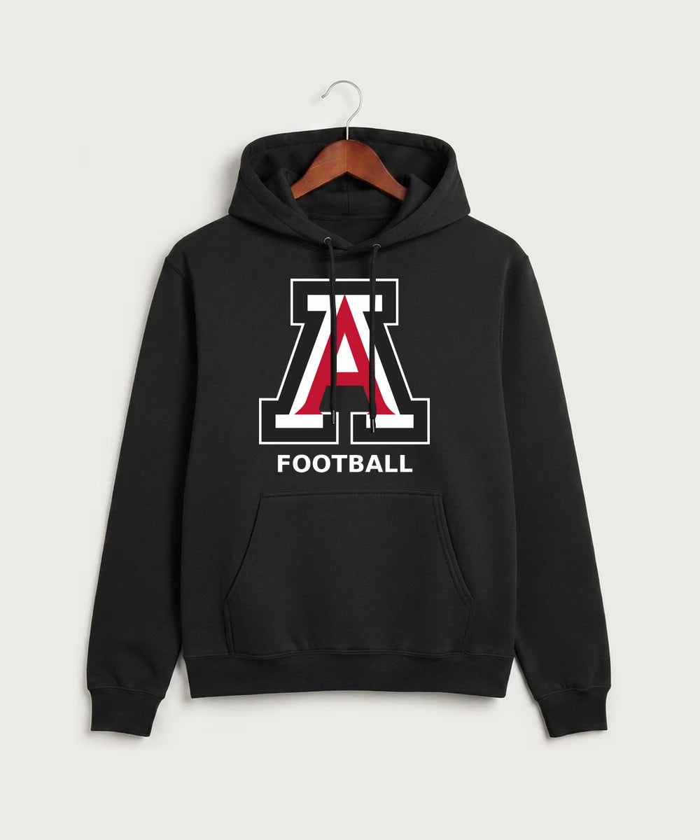 Amboy Football general - Jet Black Port & Co Core Fleece Pullover Hooded Sweatshirt. PC78H