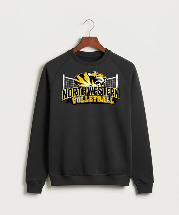 Northwestern Volleyball - Black Crewneck - Full Chest