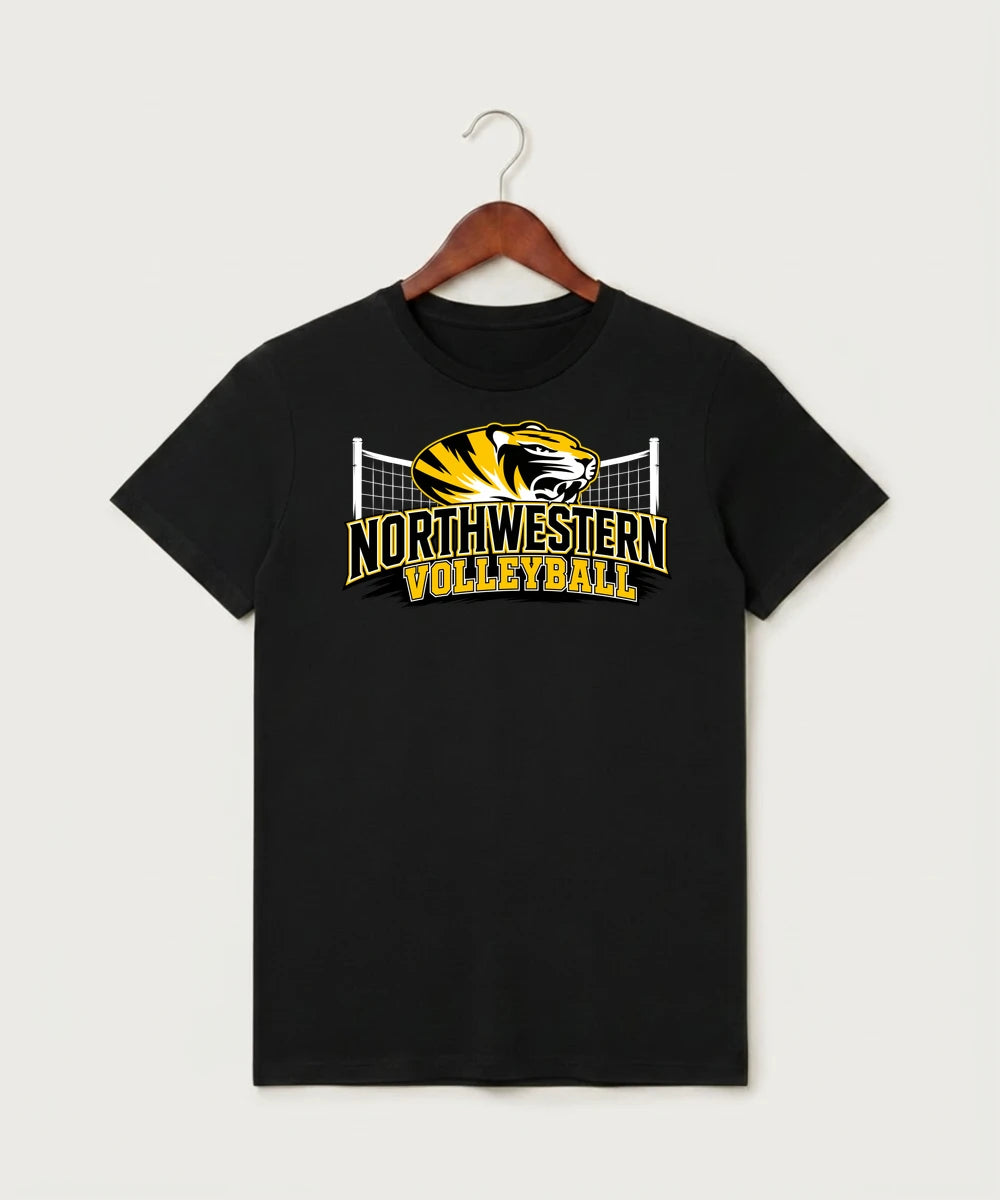 Northwestern Volleyball - Black T-Shirt - Full Front