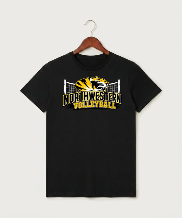 Northwestern Volleyball - Black T-Shirt - Full Front