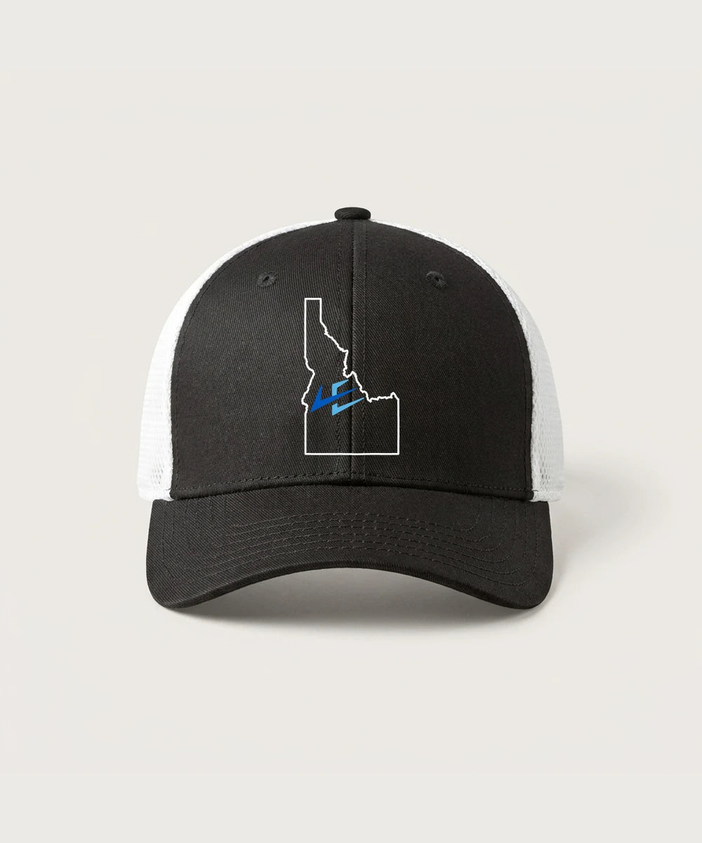 Leading Edge Idaho Team Store - Black/ White New Era - Stretch Mesh Cap. NE1020