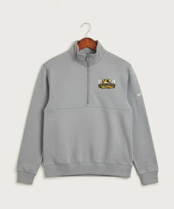 Northwestern Volleyball - Dark Grey Heather Nike Club Fleece Sleeve Swoosh 1/2-Zip NKDX6718