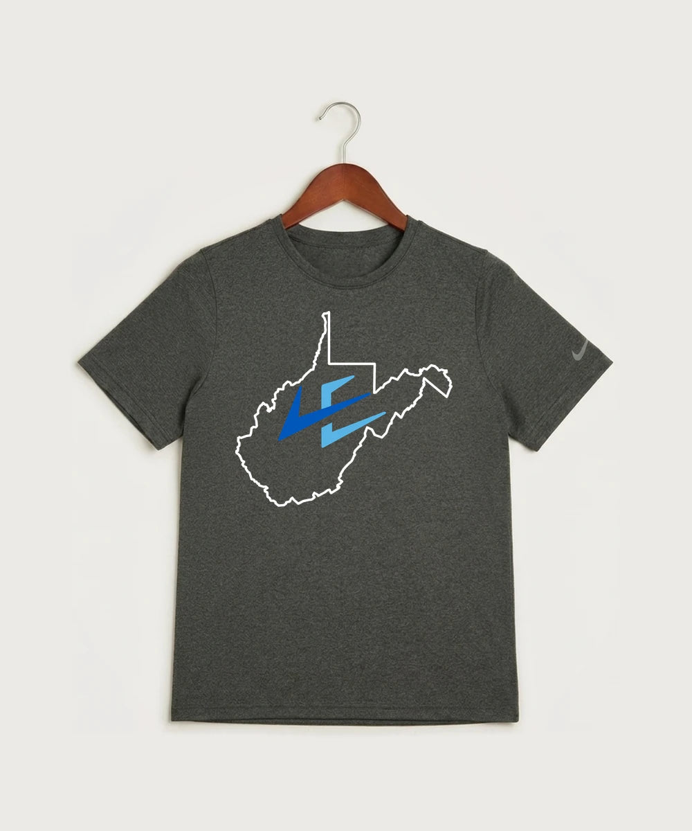 Leading Edge West Virginia Team Store - Dark Smoke Heather Nike Youth Swoosh Sleeve rLegend Tee NKDX8787