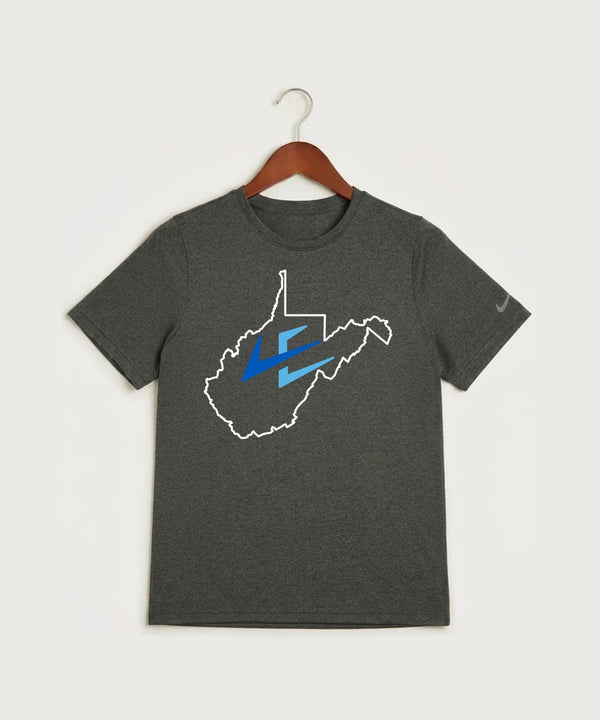 Leading Edge West Virginia Team Store - Dark Smoke Heather Nike Youth Swoosh Sleeve rLegend Tee NKDX8787