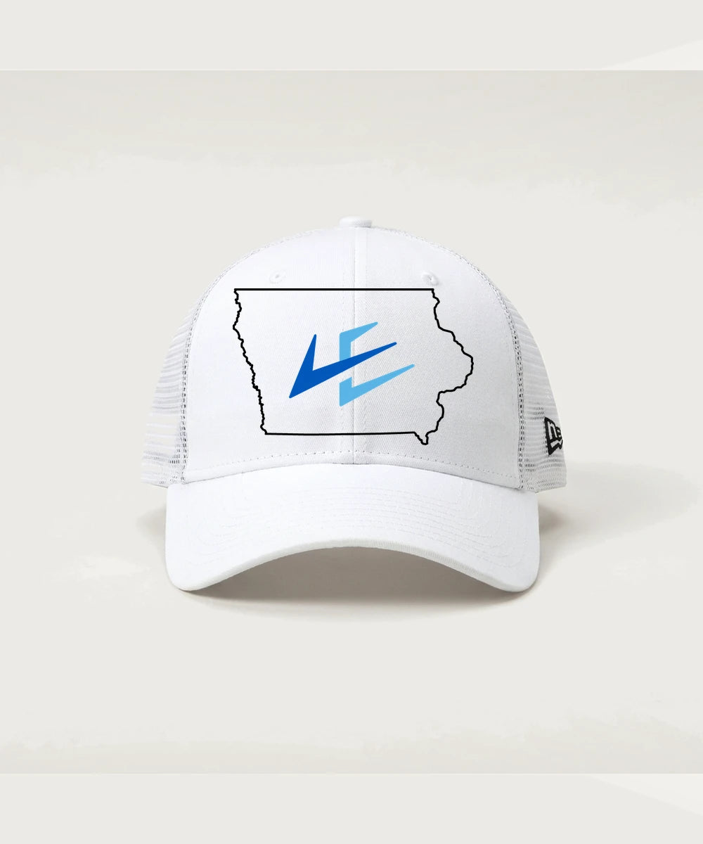 Leading Edge Iowa Team Store - Flag White/ White New Era - Stretch Mesh Cap. NE1020