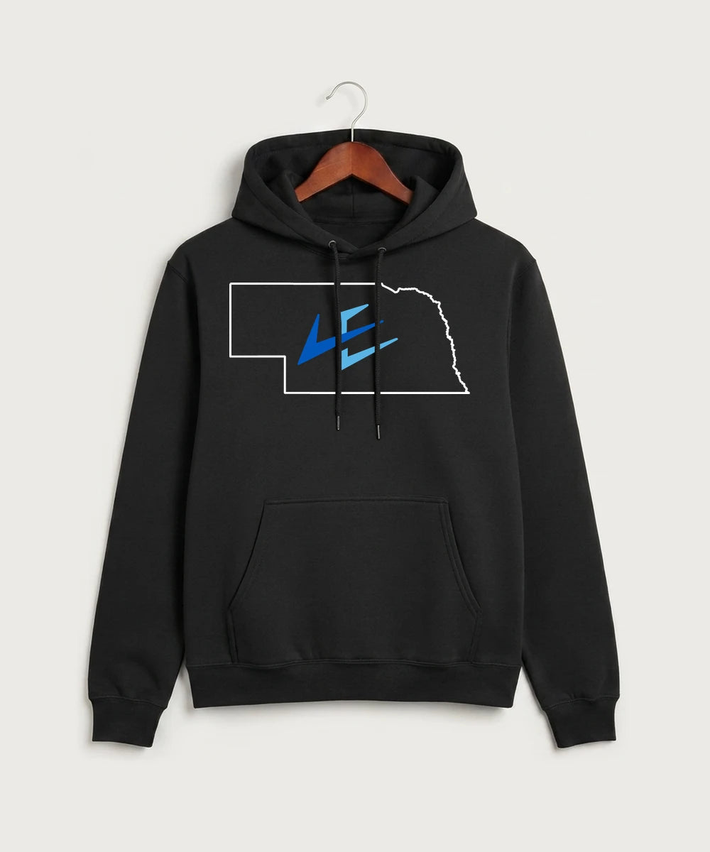 Leading Edge Nebraska Team Store - Jet Black Port & Co Core Fleece Pullover Hooded Sweatshirt. PC78H