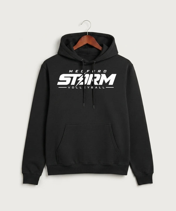 Medford Storm High School Volleyball Team Store - Jet Black Port & Co Core Fleece Pullover Hooded Sweatshirt. PC78H