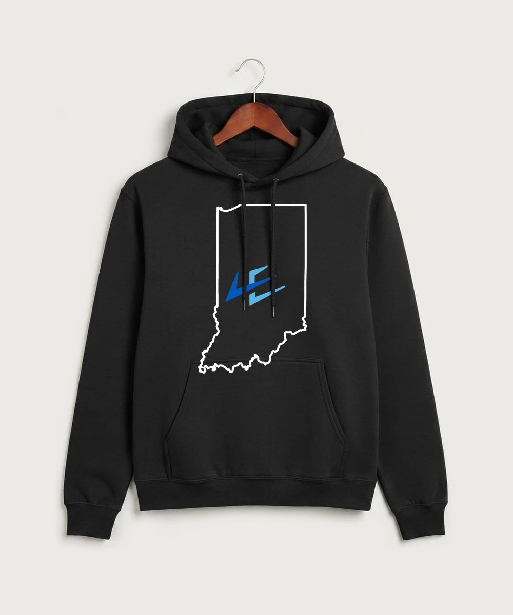 Leading Edge Indiana Team Store - Jet Black Port & Co Core Fleece Pullover Hooded Sweatshirt. PC78H