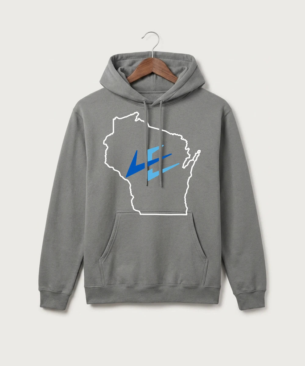 Leading Edge Wisconsin Team Store - Medium Grey Port & Co Core Fleece Pullover Hooded Sweatshirt. PC78H