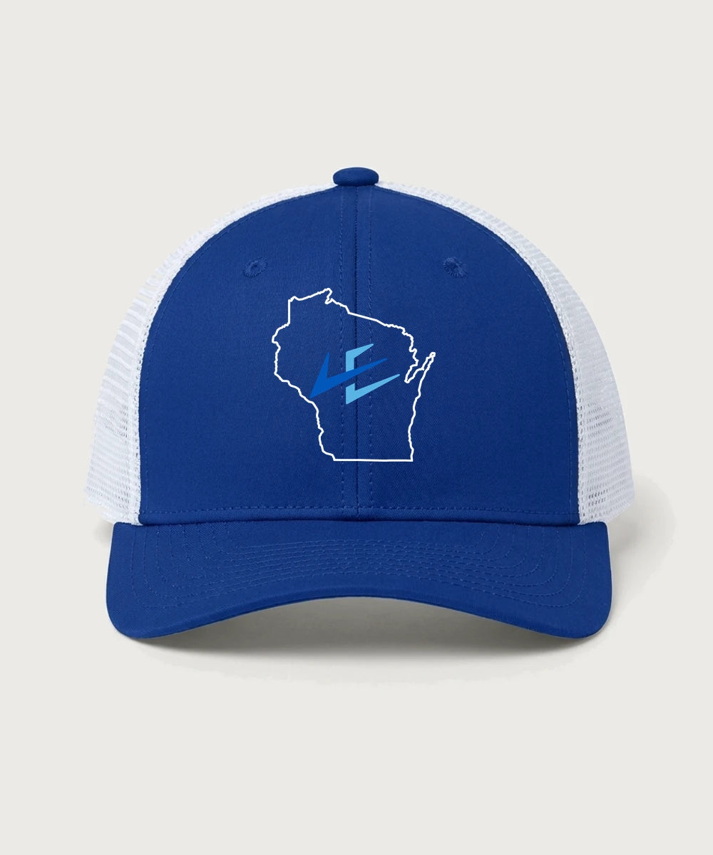 Leading Edge Wisconsin Team Store - True Royal/ White Sport-Tek Club Trucker Cap STC46