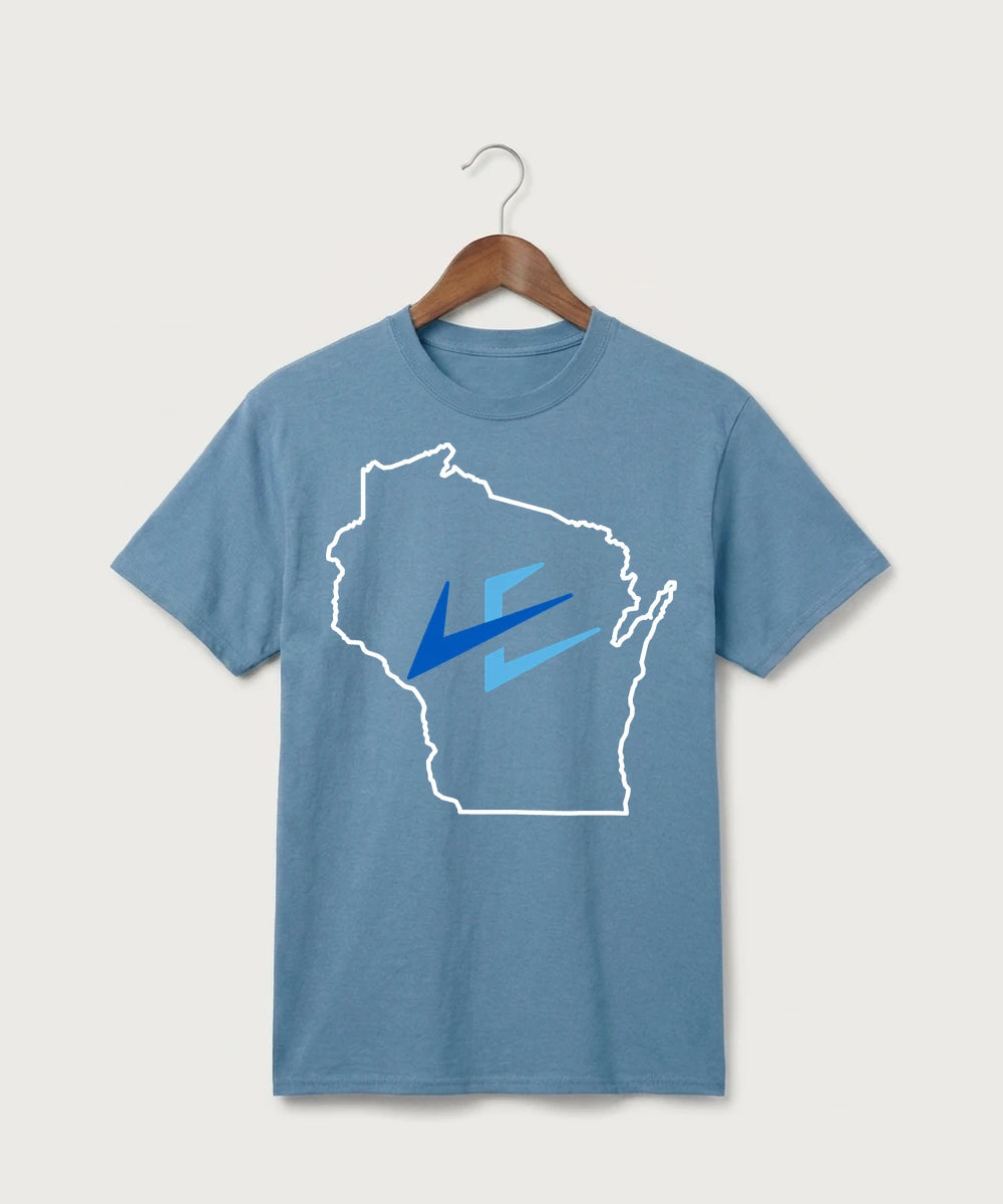 Leading Edge Wisconsin Team Store - Tundra Blue Port & Co Core Cotton Tee. PC54