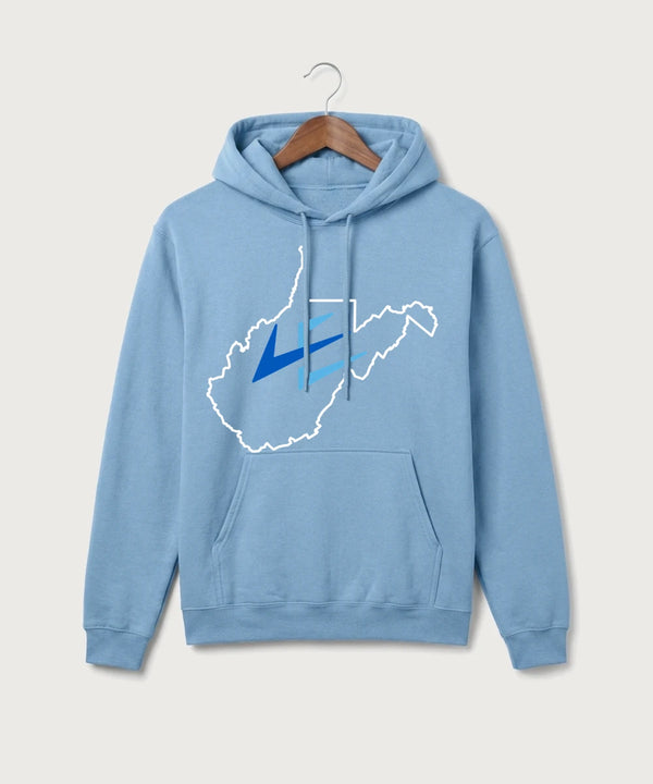 Leading Edge West Virginia Team Store - Tundra Blue Port & Co Core Fleece Pullover Hooded Sweatshirt. PC78H