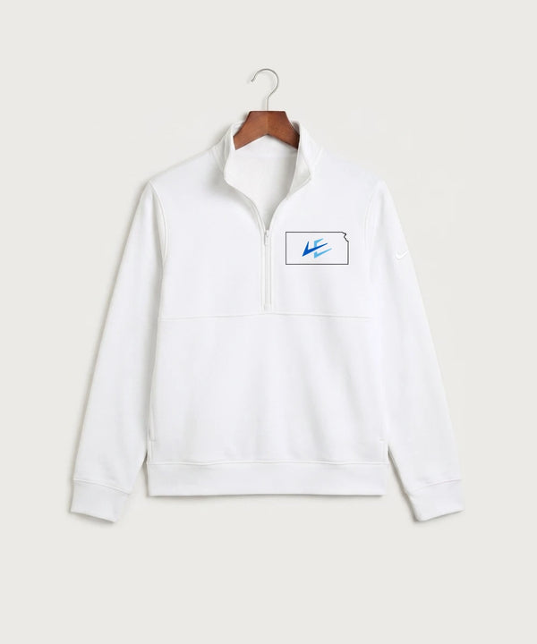 Leading Edge Kansas Team Store - White Nike Club Fleece Sleeve Swoosh 1/2-Zip NKDX6718