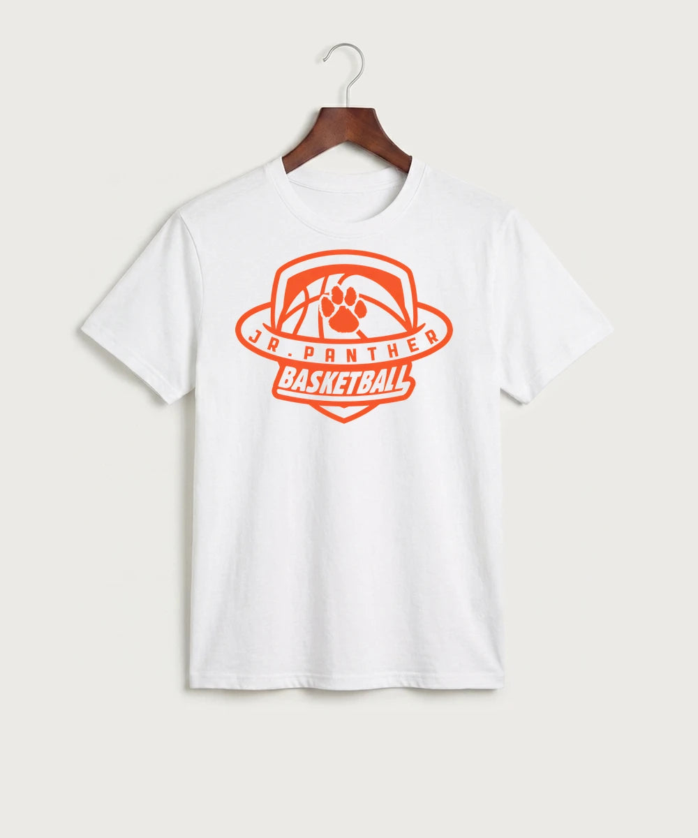 Jr Panther Basketball - White Port & Co Core Cotton Tee. PC54