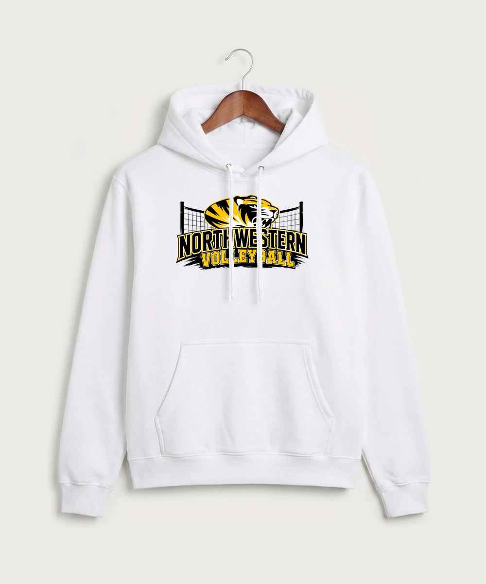 Northwestern Volleyball - White Port & Co Core Fleece Pullover Hooded Sweatshirt. PC78H
