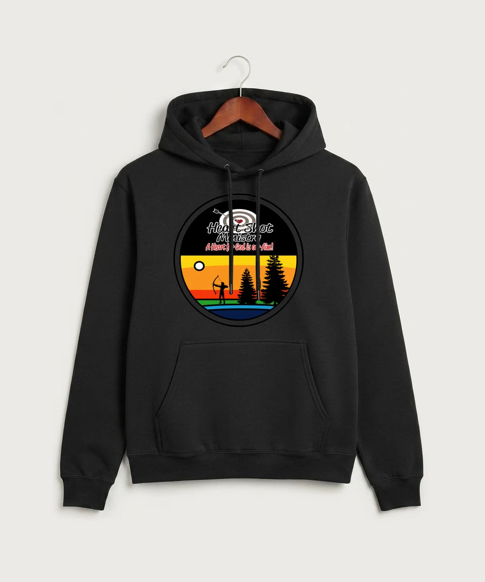 Heart Shot Ministry Archery Team Store - Jet Black Port & Co Core Fleece Pullover Hooded Sweatshirt. PC78H