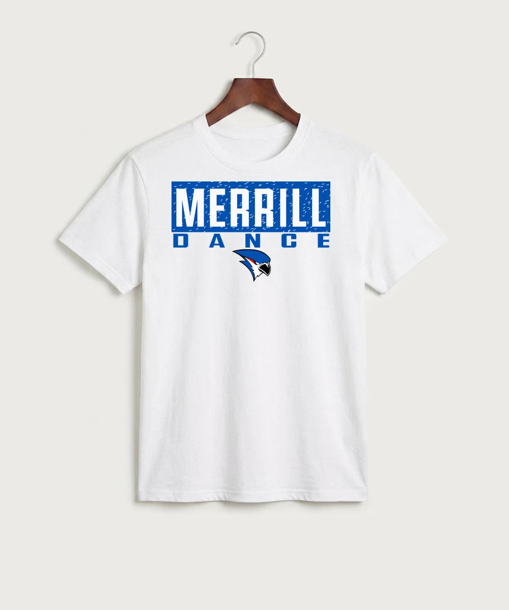 Merrill Dance and Cheer - White Port & Co Core Cotton Tee. PC54