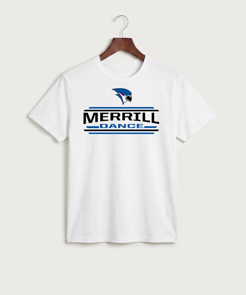 Merrill Dance and Cheer - White Port & Co Core Cotton Tee. PC54