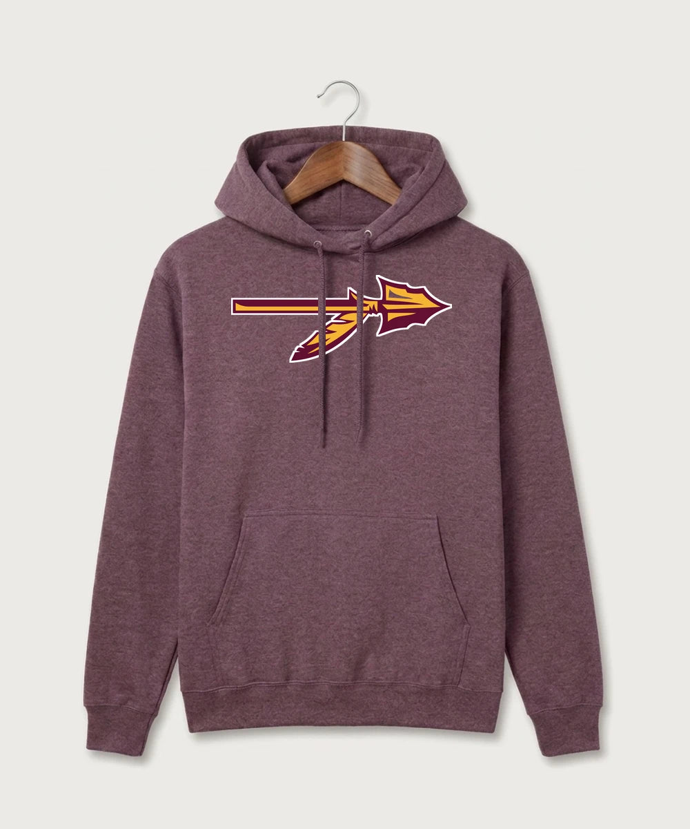 Stockton High School Football - Heather Athletic Maroon Port & Co Core Fleece Pullover Hooded Sweatshirt. PC78H