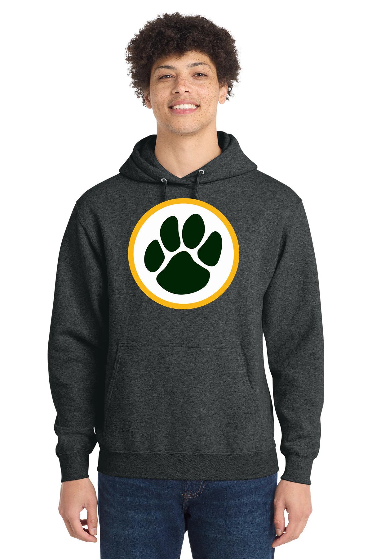 Ashwaubenon High School Football (Boys) - Black Heather Port & Co Core Fleece Pullover Hooded Sweatshirt. PC78H