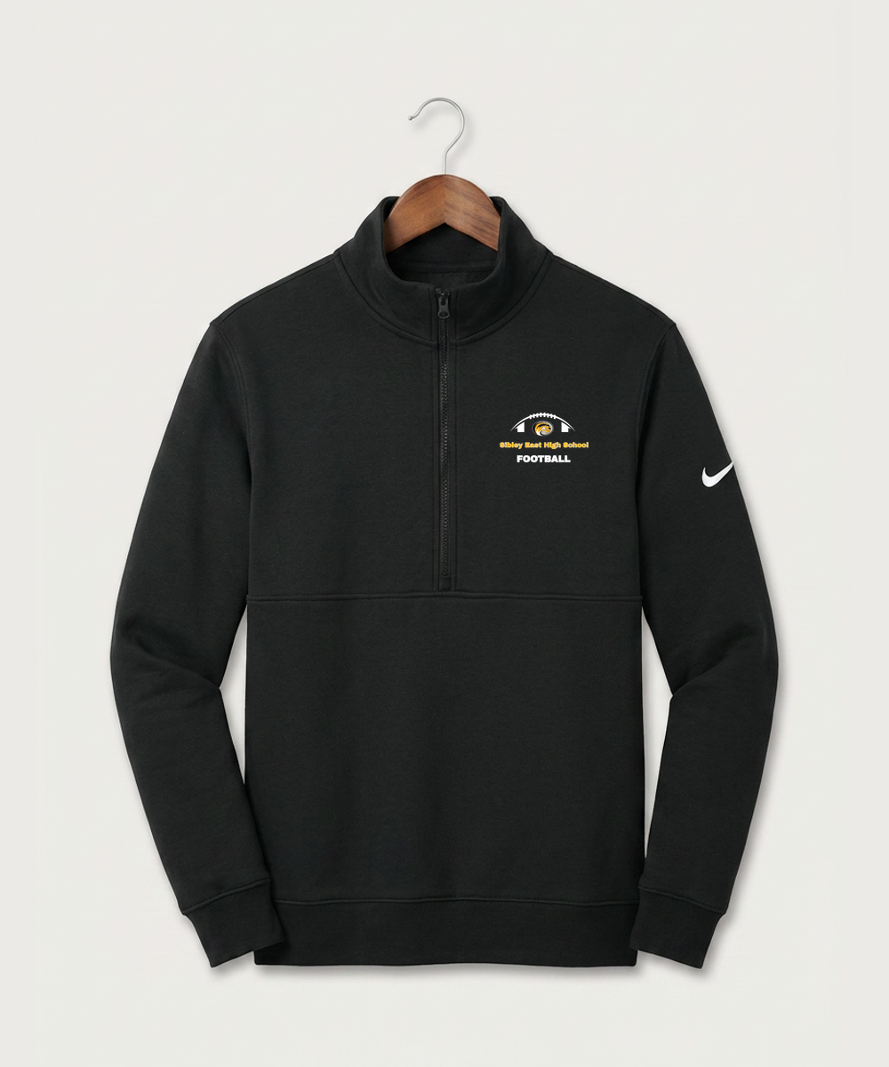 Sibley East High School Football (Boys) - Black Nike Club Fleece Sleeve Swoosh 1/2-Zip NKDX6718