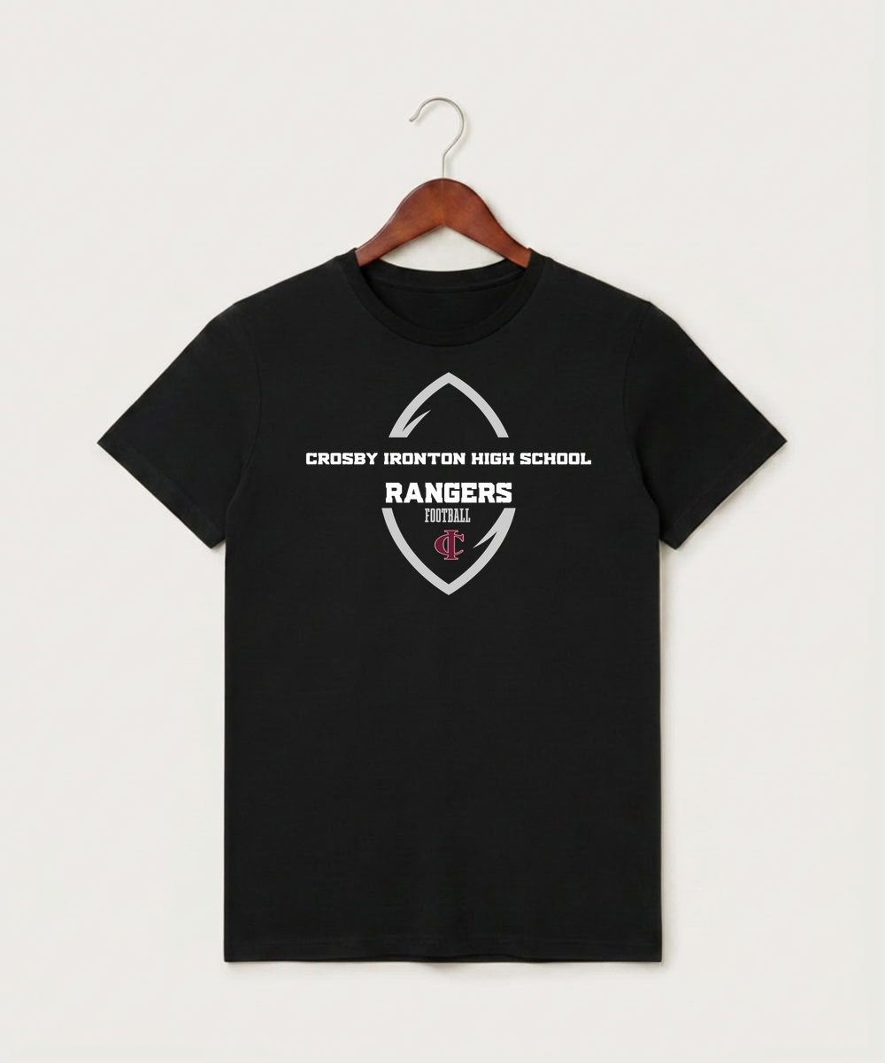 Crosby Ironton High School Football (Boys) - Black T-Shirt - Full Front