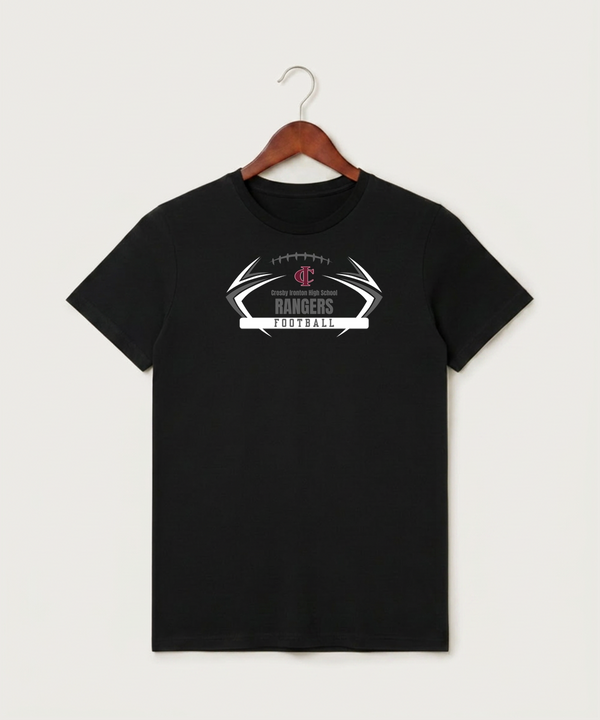 Crosby Ironton High School Football (Boys) - Black T-Shirt - Full Front