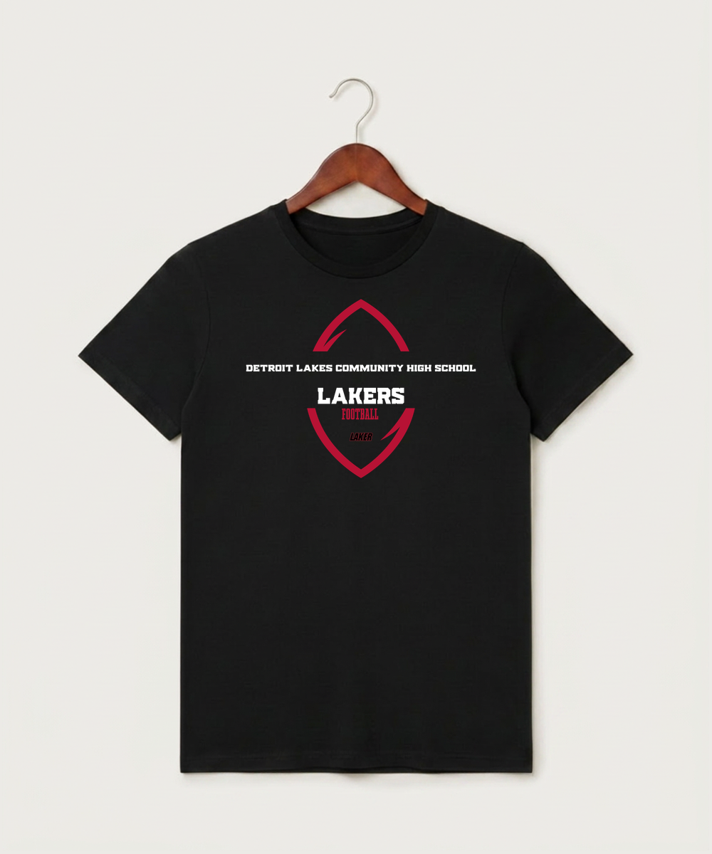 Detroit Lakes Community High School Football (Boys) - Black T-Shirt - Full Front