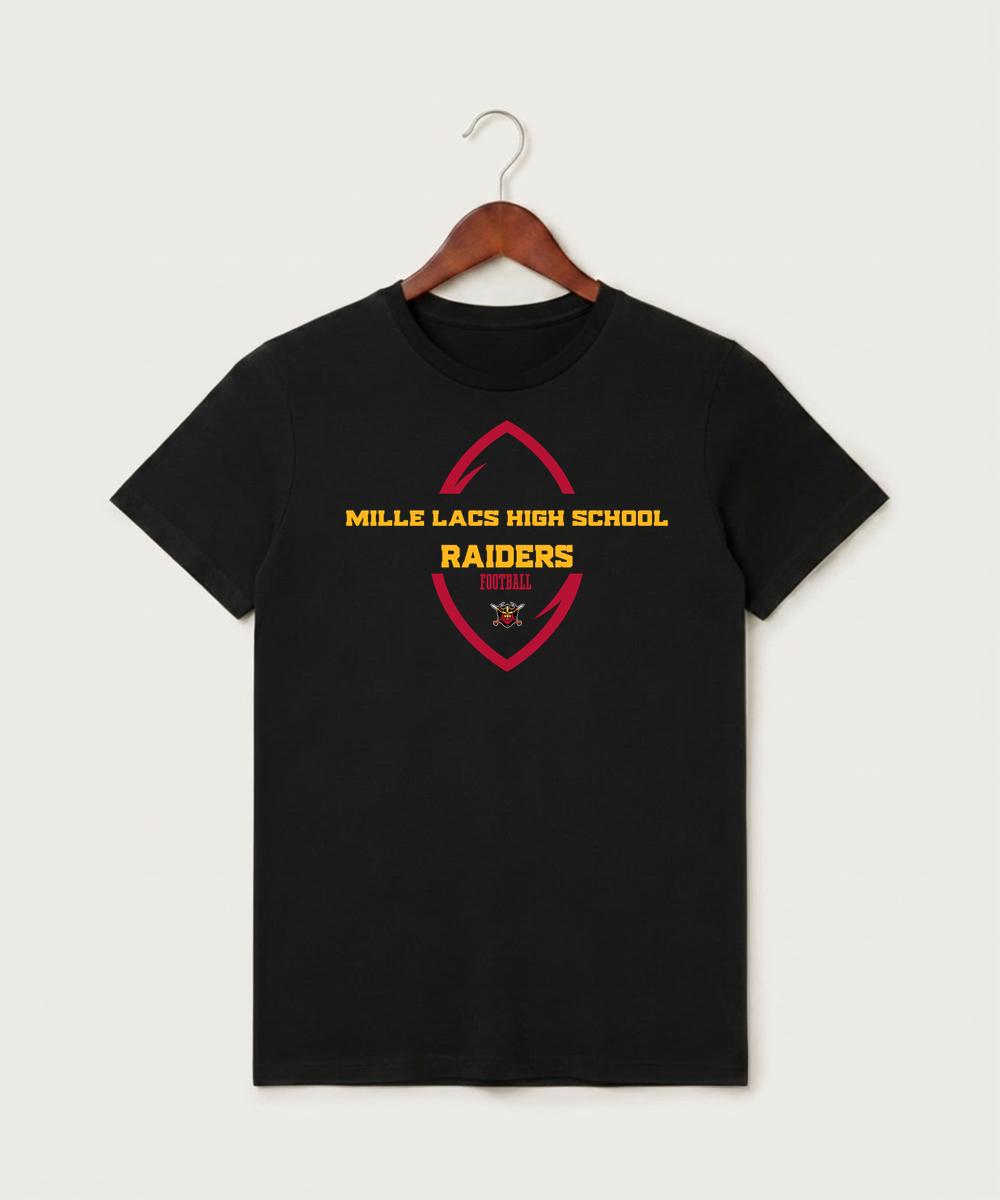 Mille Lacs High School Football (Boys) - Black T-Shirt - Full Front