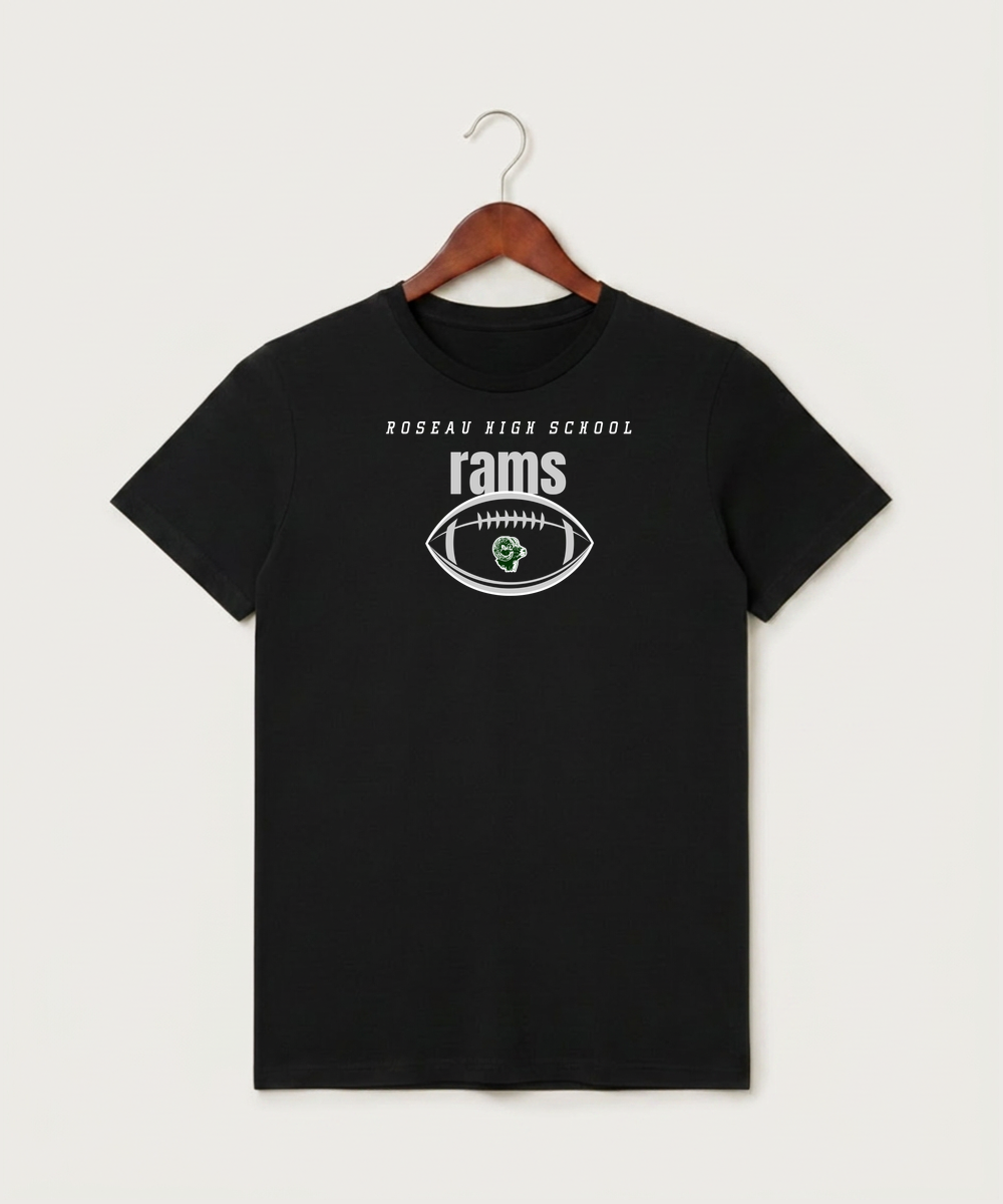 Roseau High School Football (Boys) - Black T-Shirt - Full Front