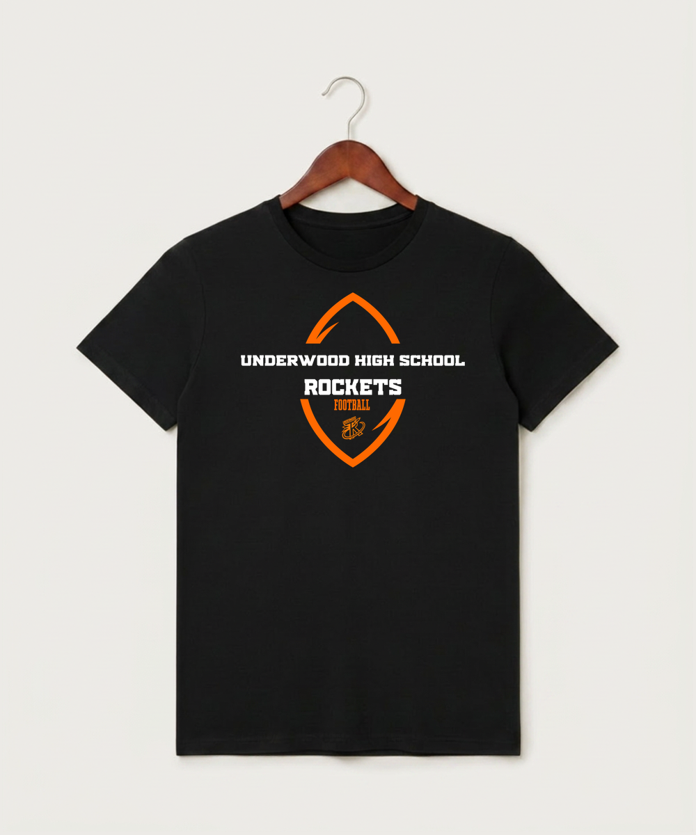 Underwood High School Football (Boys) - Black T-Shirt - Full Front