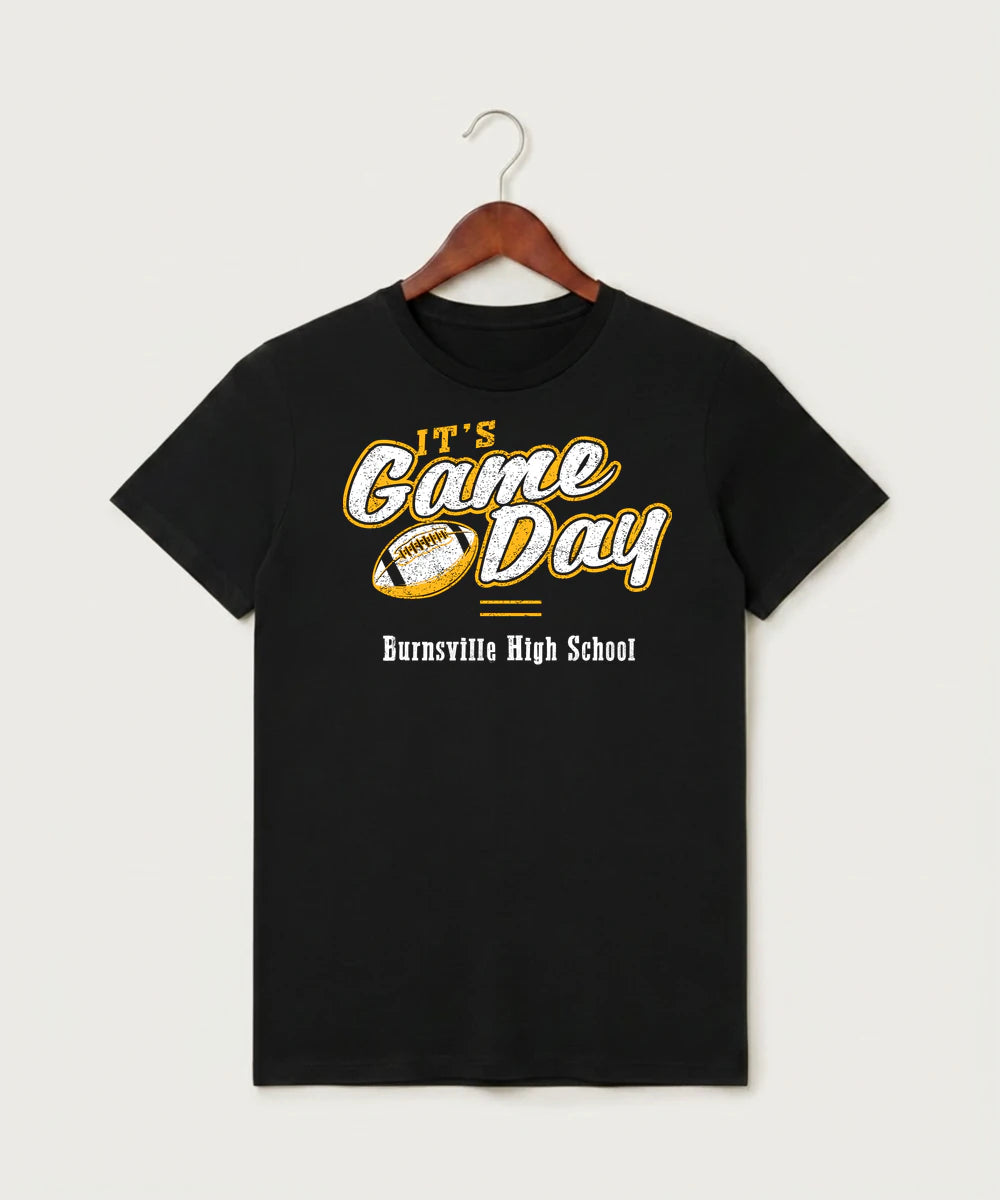 Burnsville High School Football (Boys) - Black T-Shirt - Full Front