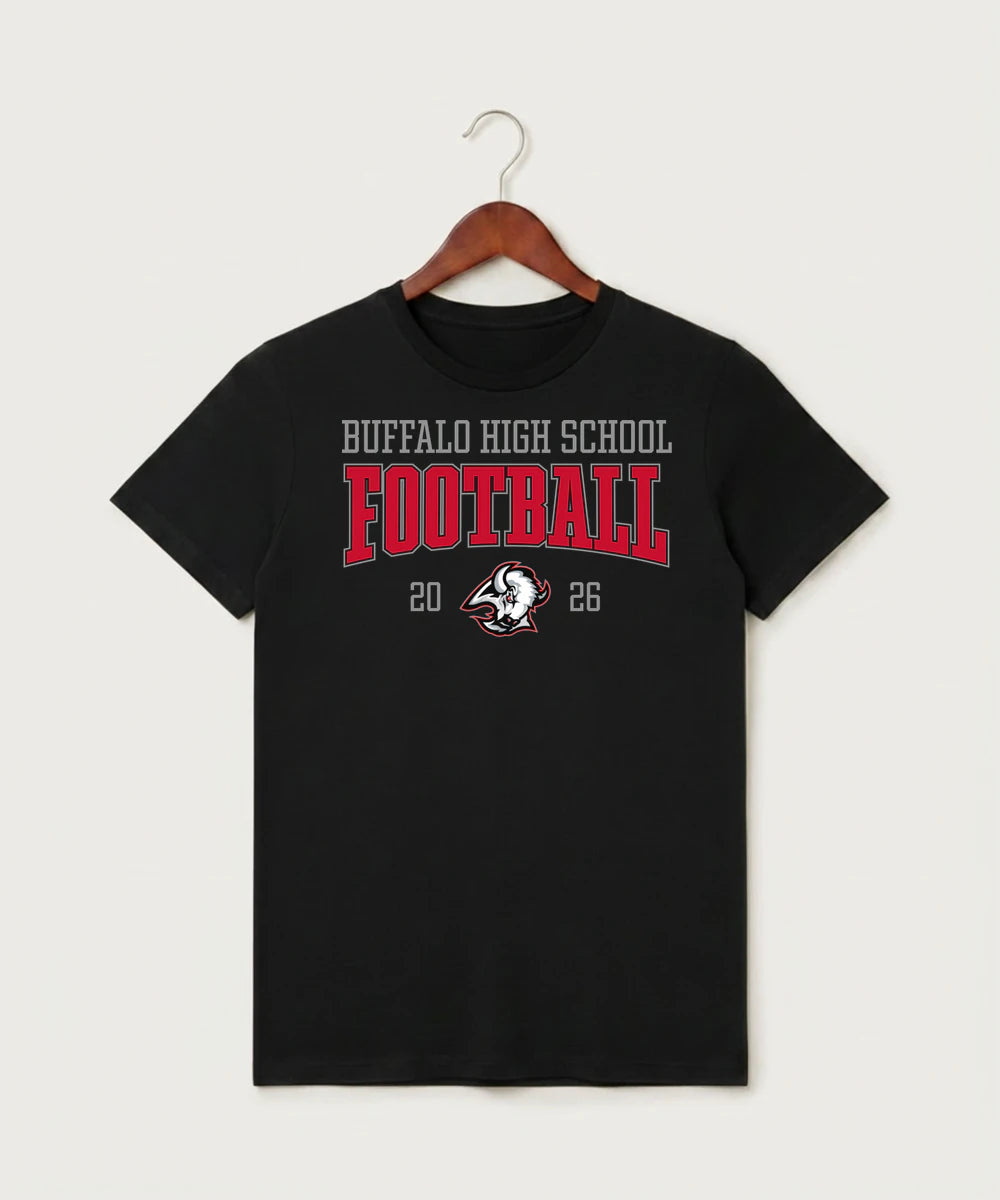 Buffalo High School Football (Boys) - Black T-Shirt - Full Front