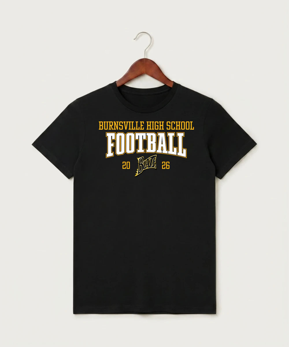 Burnsville High School Football (Boys) - Black T-Shirt - Full Front