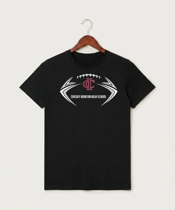 Crosby Ironton High School Football (Boys) - Black T-Shirt - Full Front