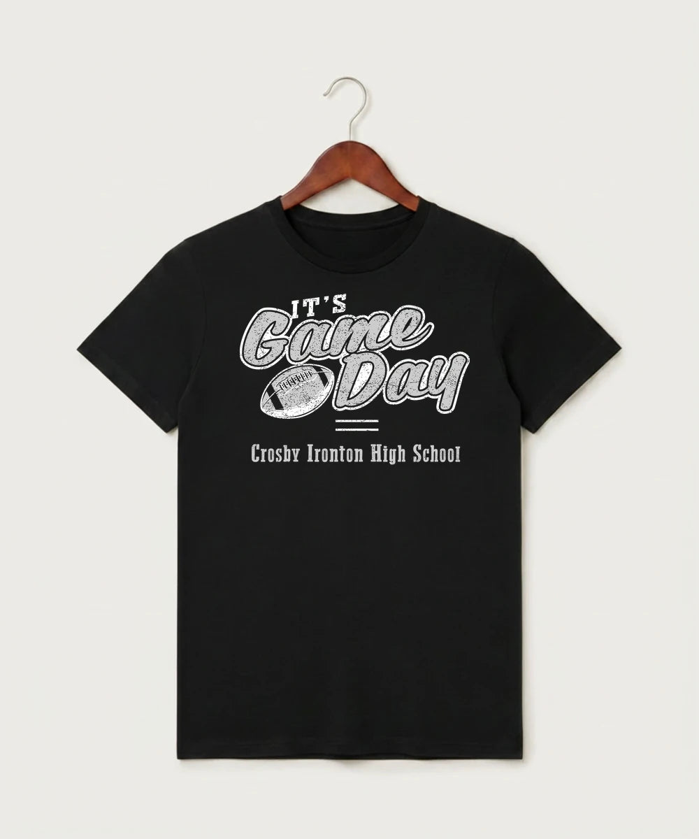 Crosby Ironton High School Football (Boys) - Black T-Shirt - Full Front