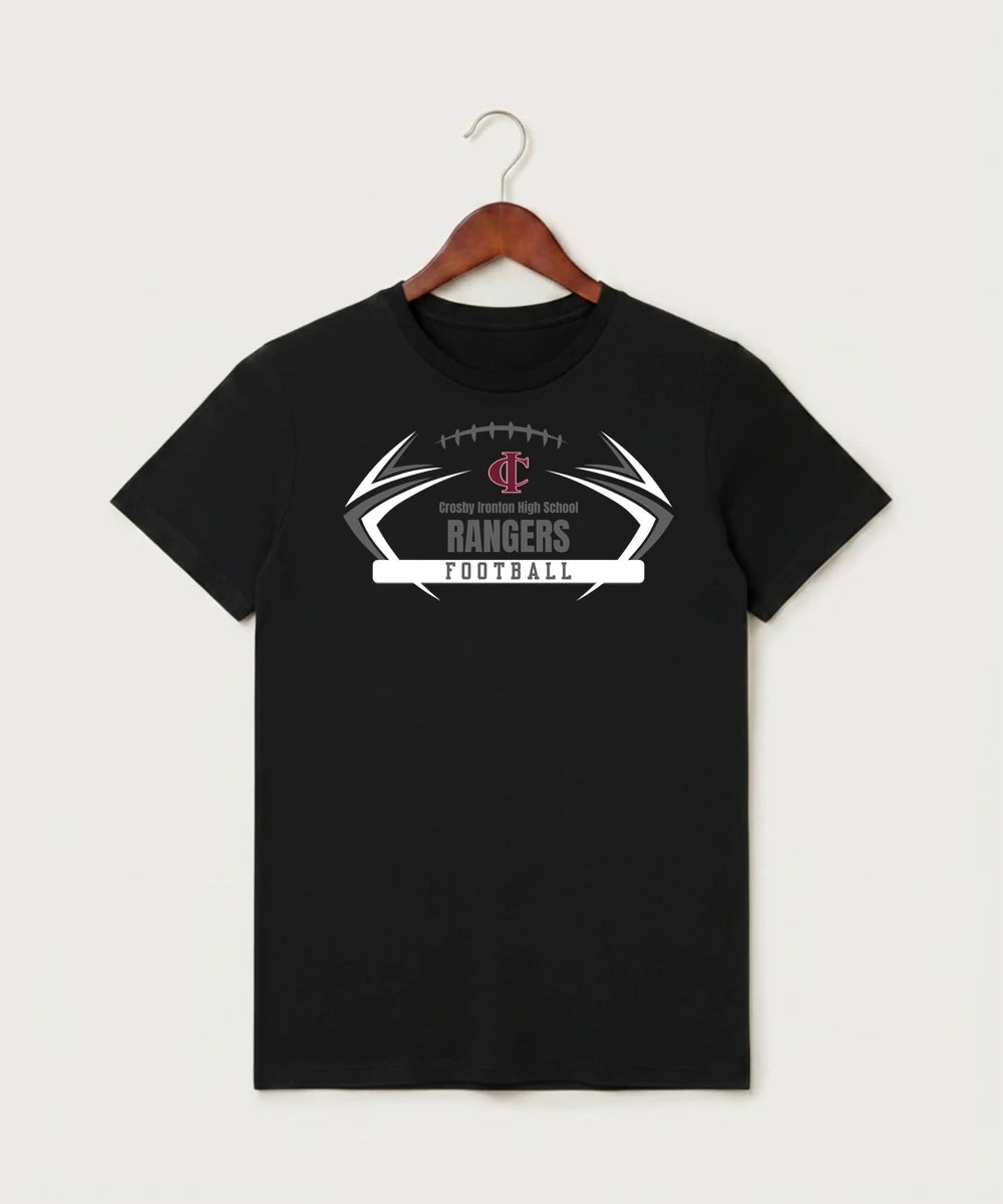 Crosby Ironton High School Football (Boys) - Black T-Shirt - Full Front