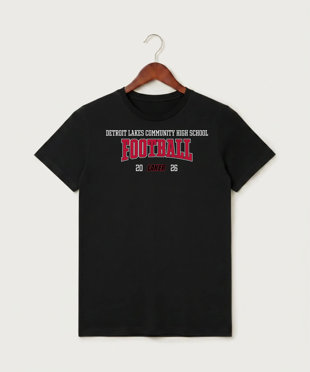 Detroit Lakes Community High School Football (Boys) - Black T-Shirt - Full Front