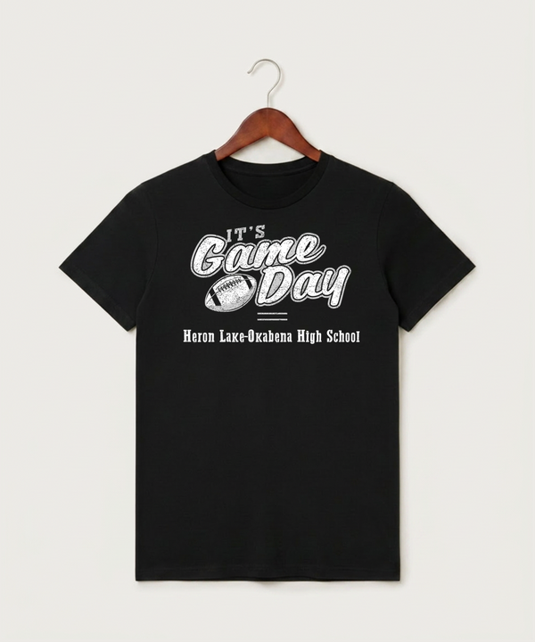 Heron Lake-Okabena High School Football (Boys) - Black T-Shirt - Full Front