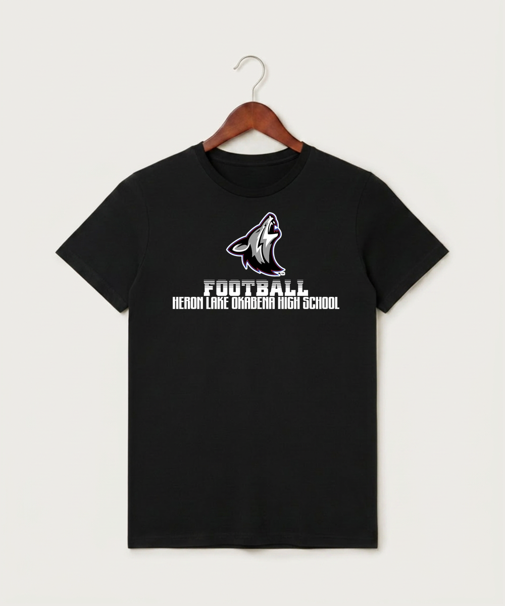 Heron Lake-Okabena High School Football (Boys) - Black T-Shirt - Full Front