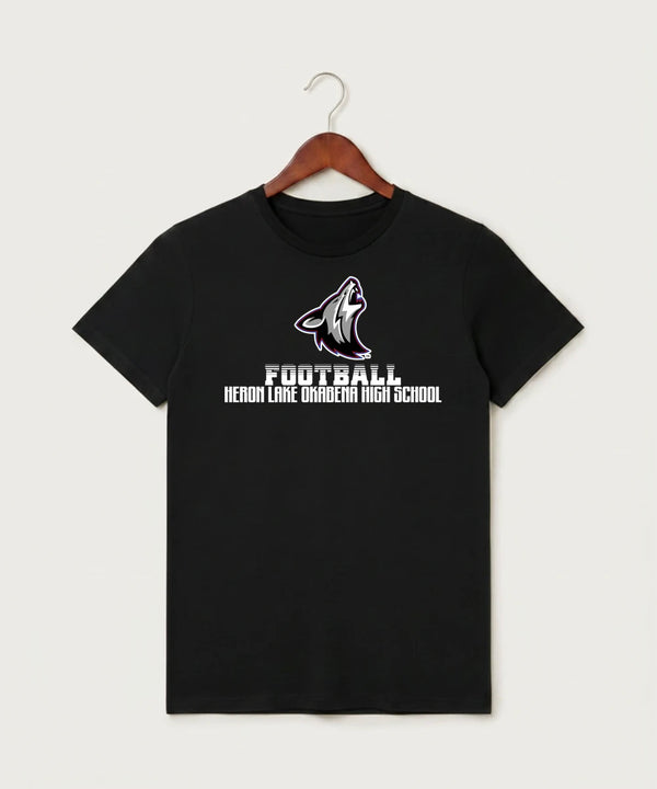 Heron Lake-Okabena High School Football (Boys) - Black T-Shirt - Full Front