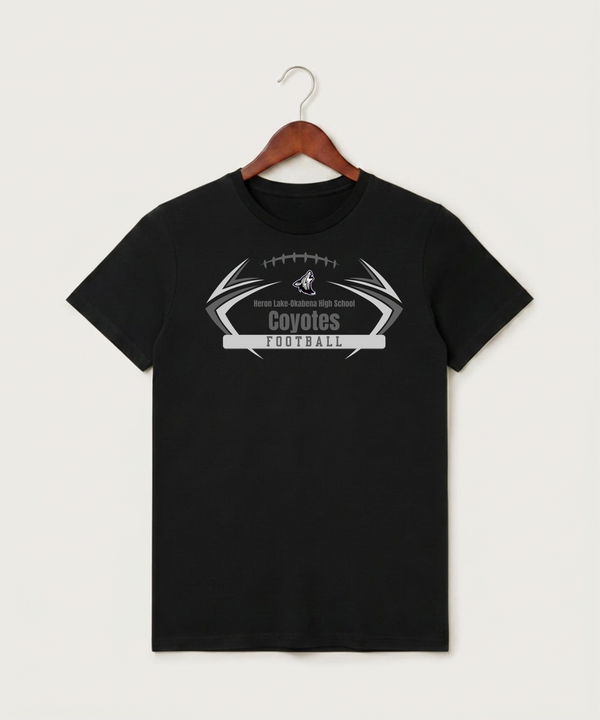 Heron Lake-Okabena High School Football (Boys) - Black T-Shirt - Full Front
