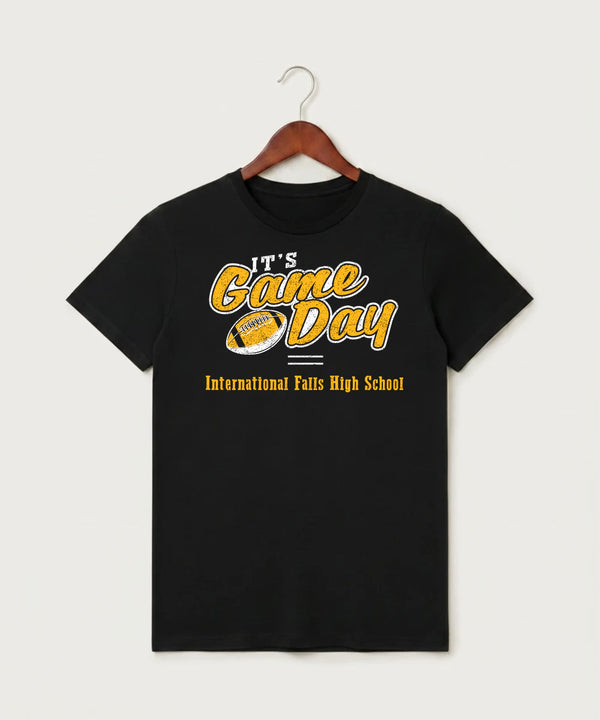 International Falls High School Football (Boys) - Black T-Shirt - Full Front