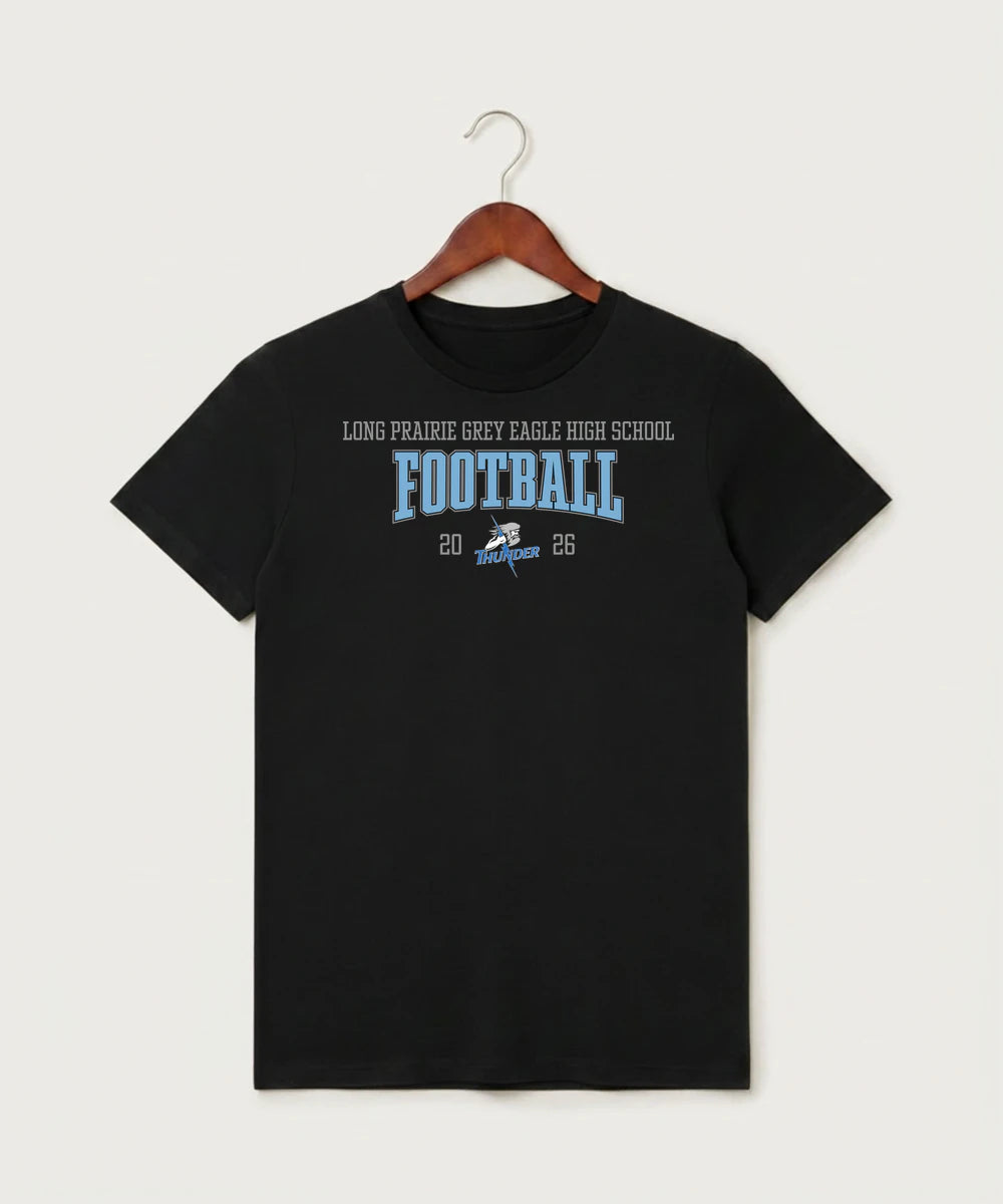 Long Prairie Grey Eagle High School Football (Boys) - Black T-Shirt - Full Front
